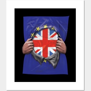 Great Britain Flag European Union Flag Ripped Open - Gift for British From Great Britain Posters and Art